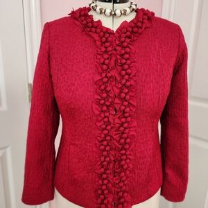 Chico's Textured Red Blazer with Floral Trim